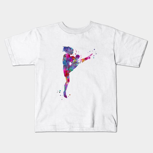 Lady muay thai boxing Kids T-Shirt by RosaliArt